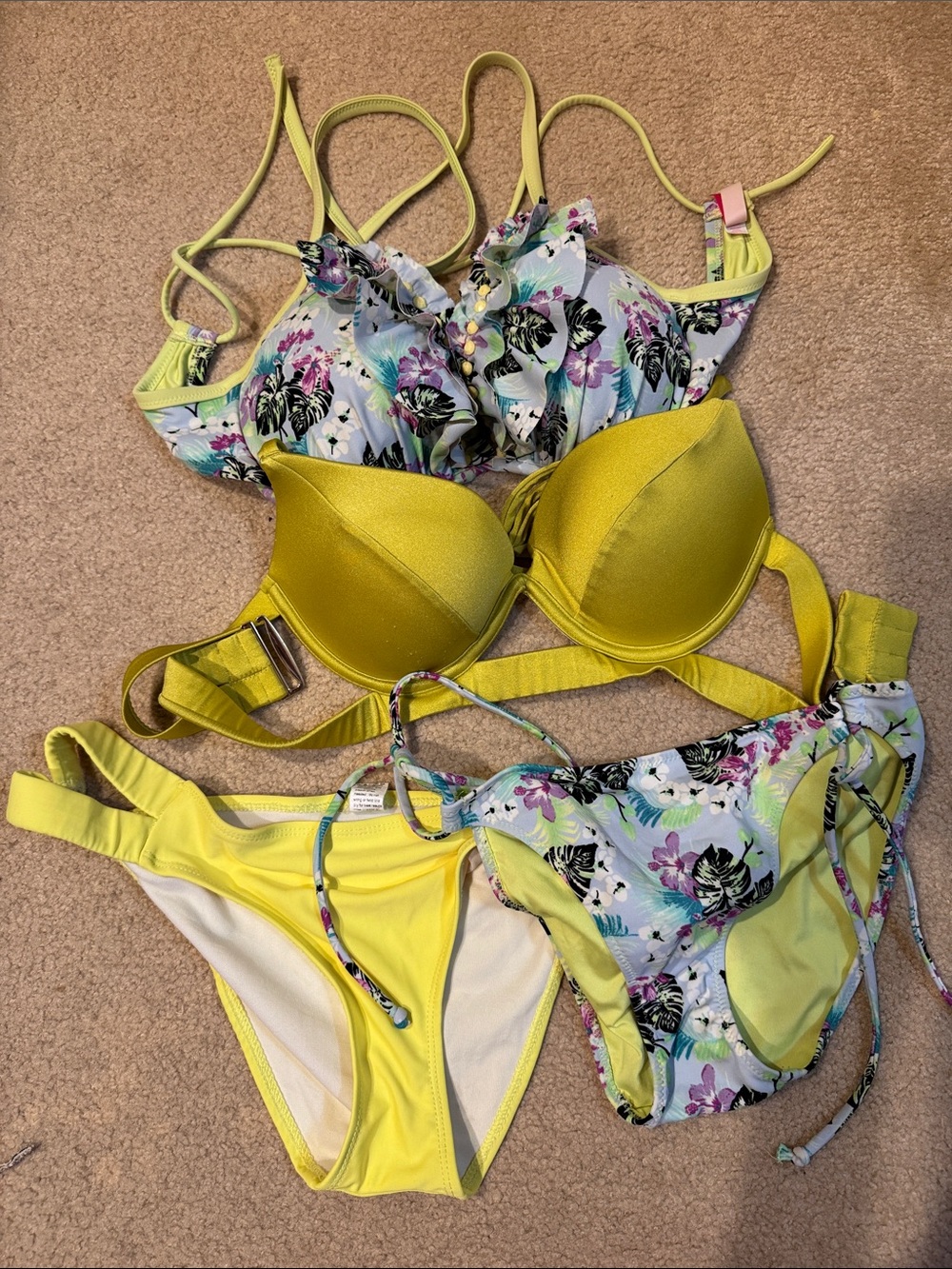 Victoria's Secret Yellow Floral Mix Bikini Set